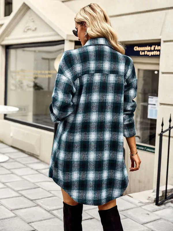 Boho Long Length Collared Plaid Shirt Jacket Shacket