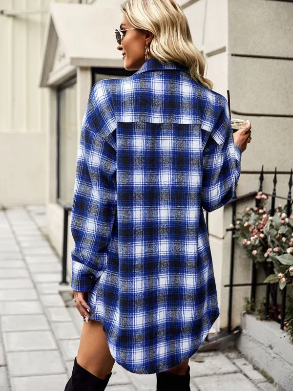 Boho Long Length Collared Plaid Shirt Jacket Shacket