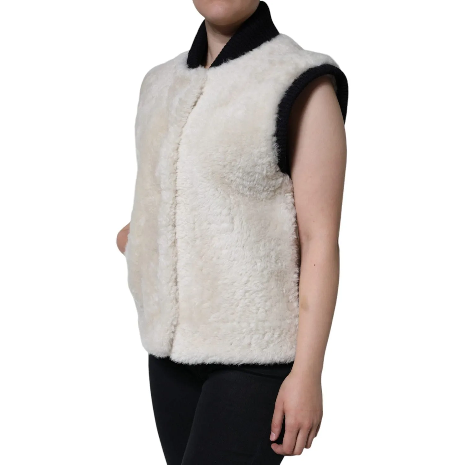 Burberry White WARRENFORD Shearling Leather Vest Coat Jacket