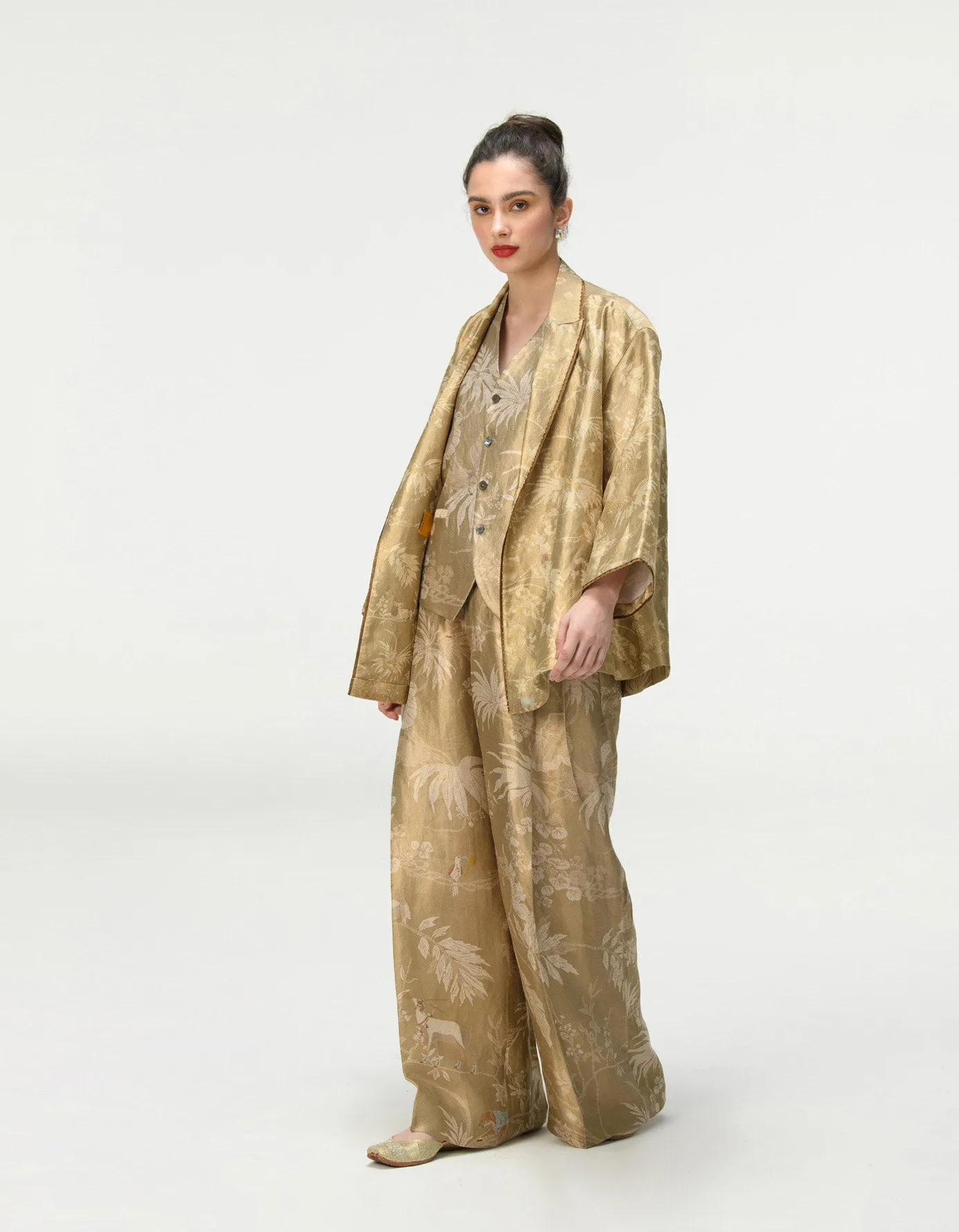 Cape Coat Silk Brocade Oyster Grey