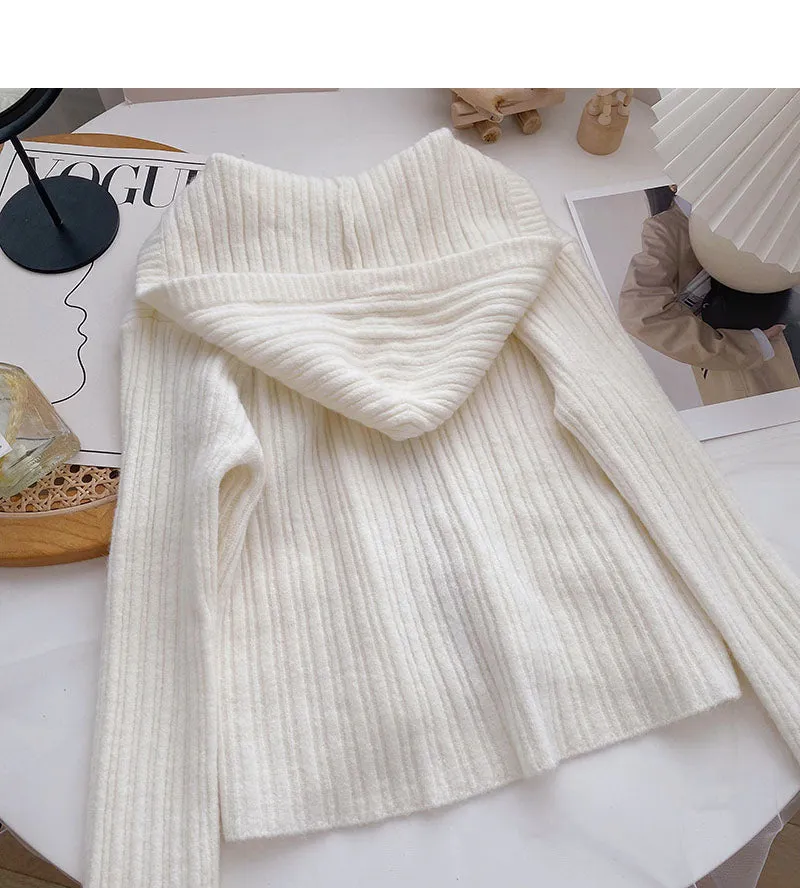 Cardigan hooded knitted coat solid short top fashion  6541