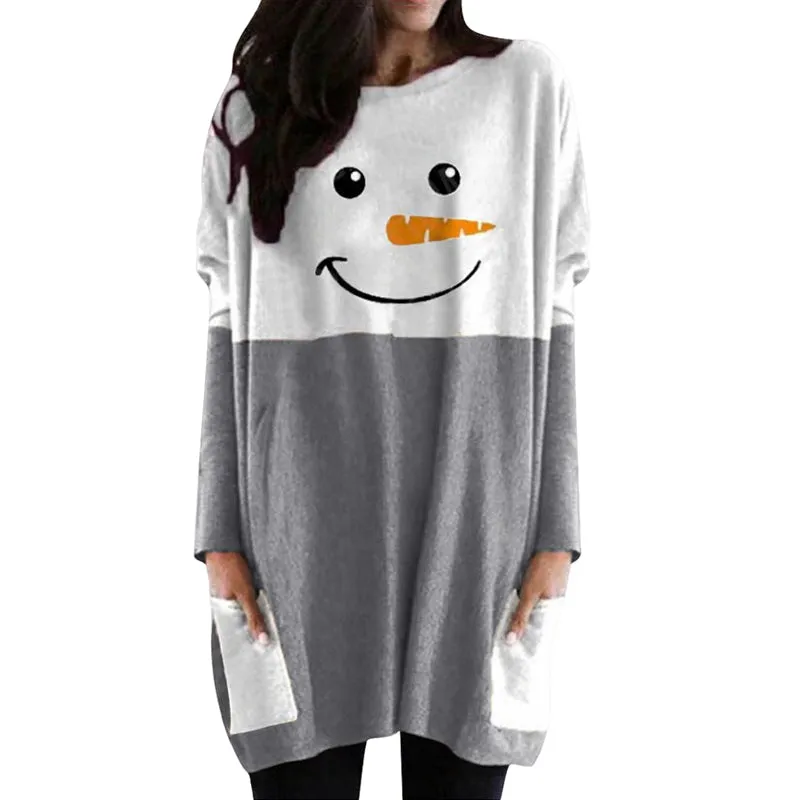 Christmas Snowman Print Long Sleeve Dress