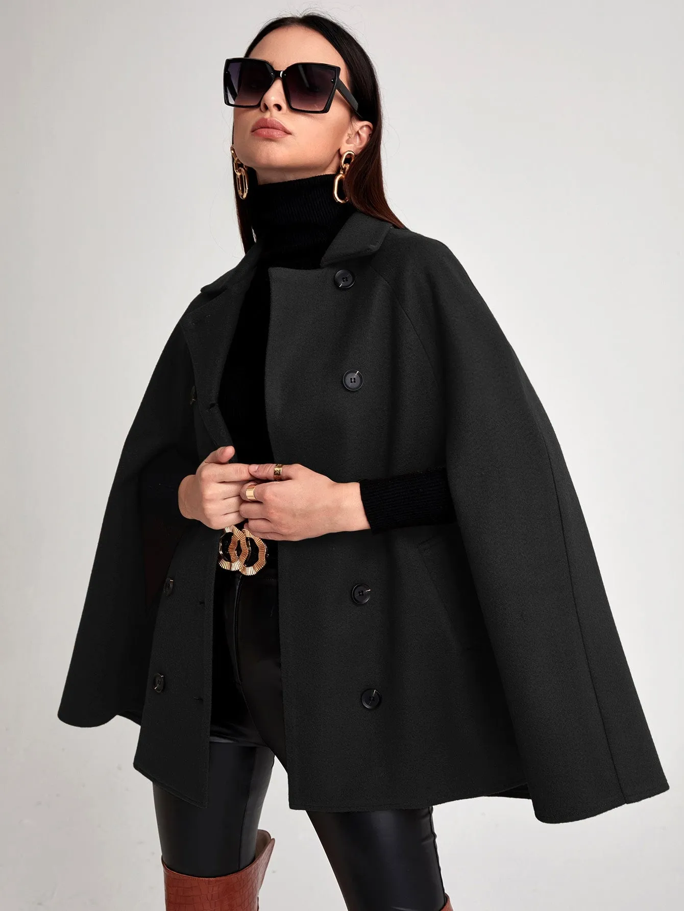 Cloak Sleeve Double Button Cape Coat(Clearance Sale)