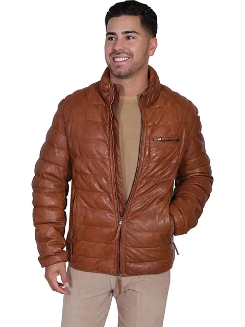 COGNAC SOFT LAMB Ribbed leather jacket