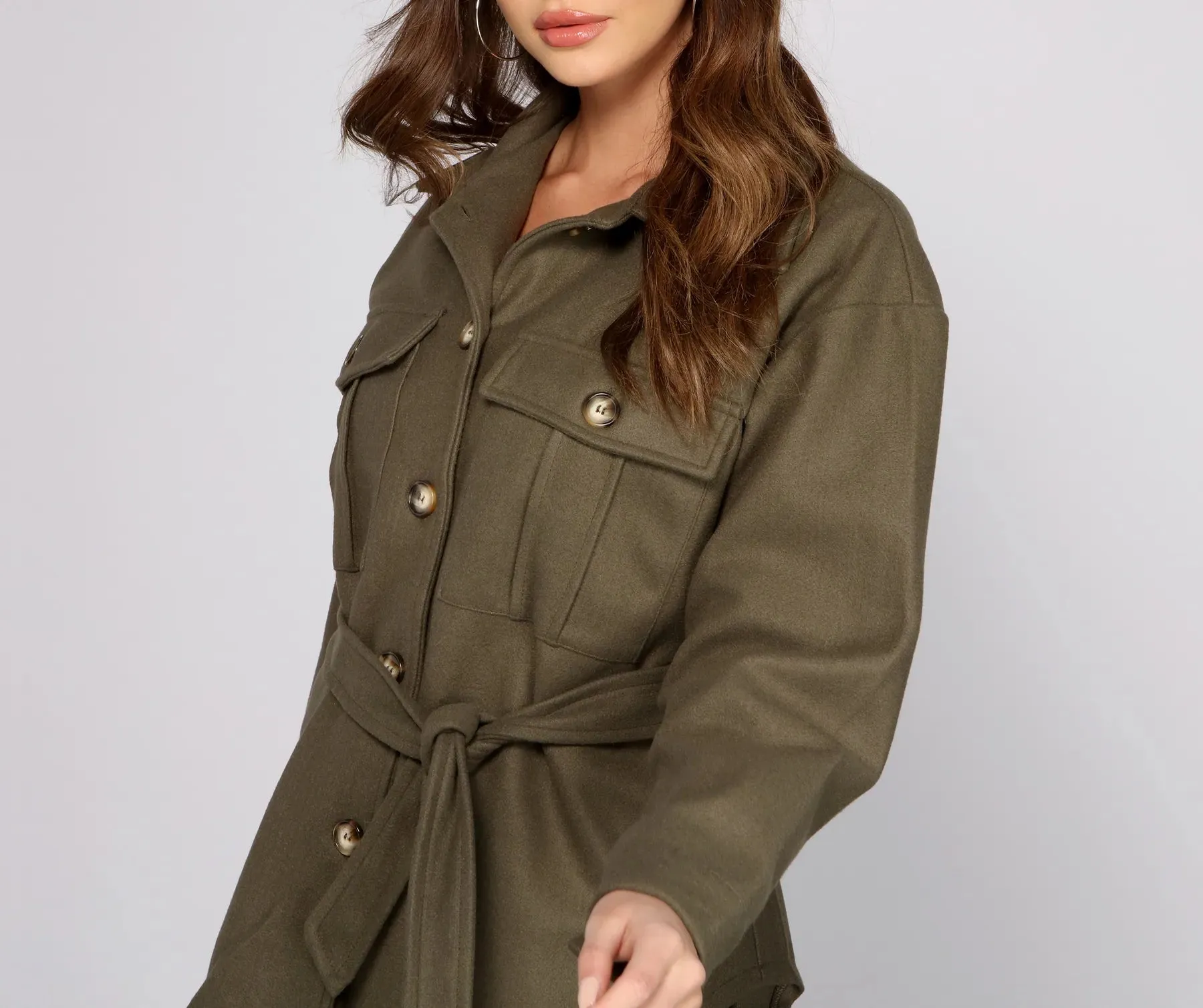 Cozy Button-Up Belted Shacket