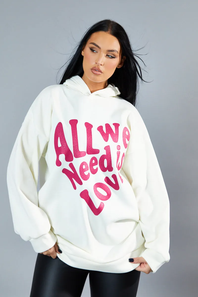 Cream Oversized Slogan Hoodie - Sora