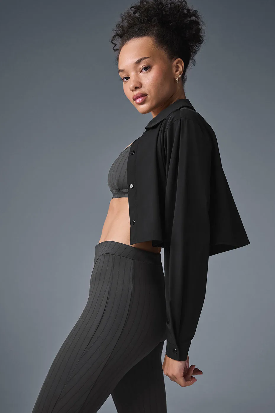 Cropped Take Me Out Button Up - Black