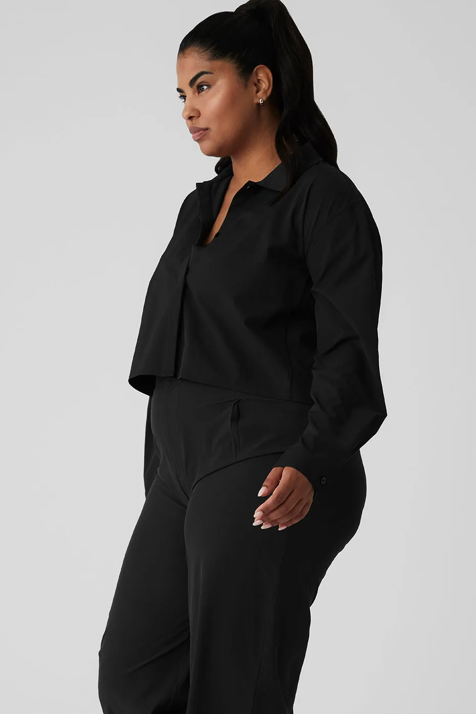 Cropped Take Me Out Button Up - Black