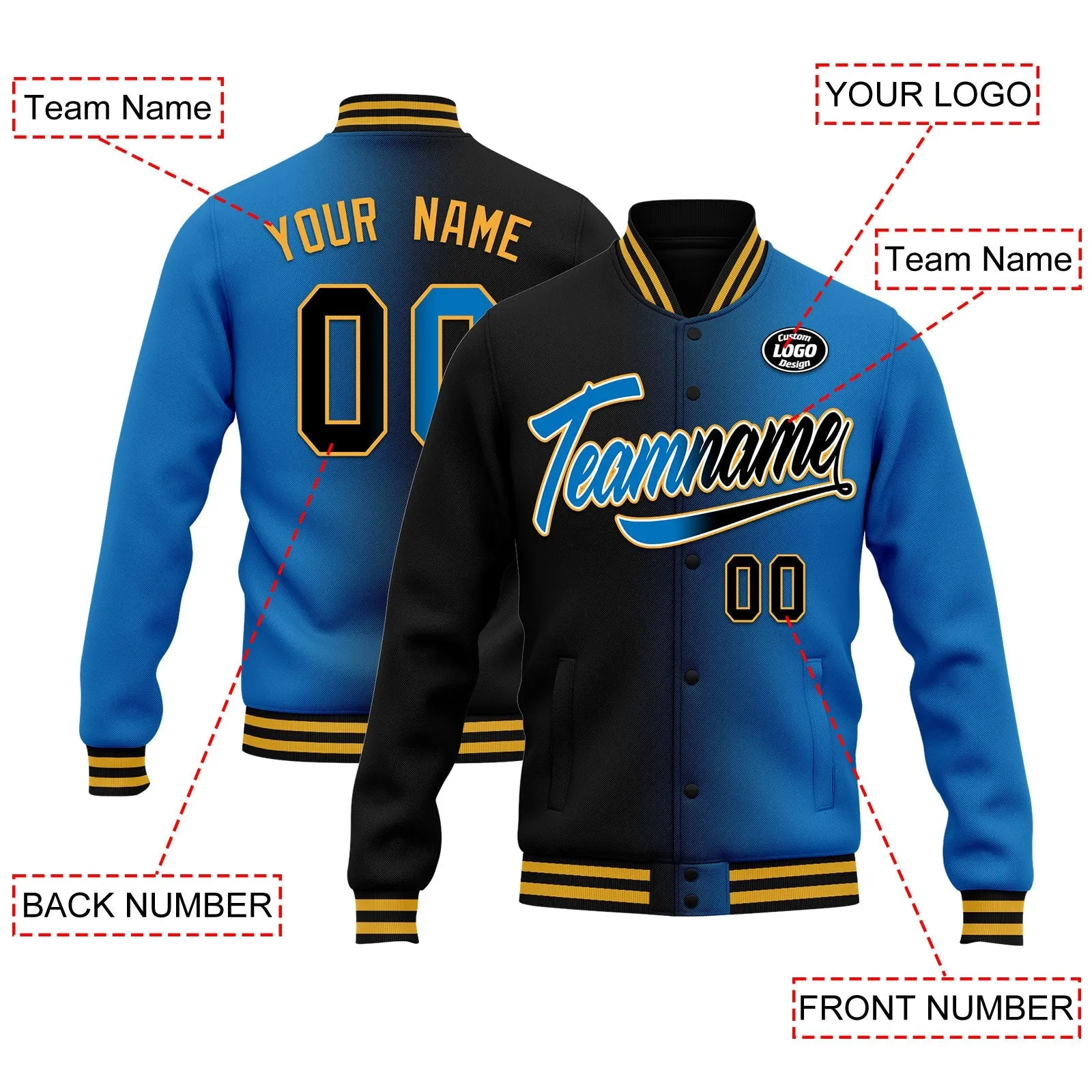 Custom Gradient Fashion Jacket Bomber Full-Snap Varsity Letterman Personalized Jacket FZ005-D028016-6