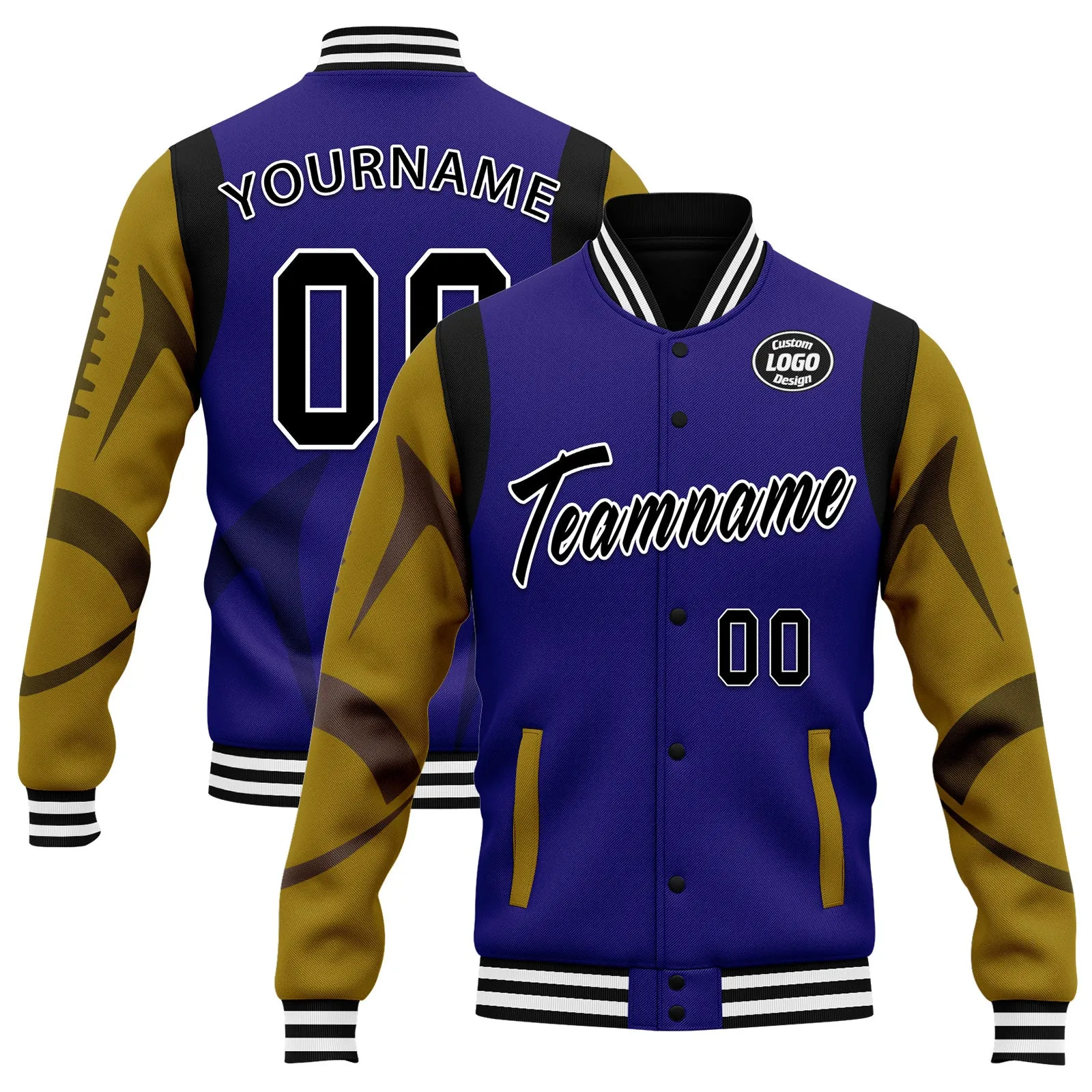 Custom Purple Baltimore Jacket Bomber Full-Snap Varsity Letterman Personalized Jacket FZ005-D025004-4