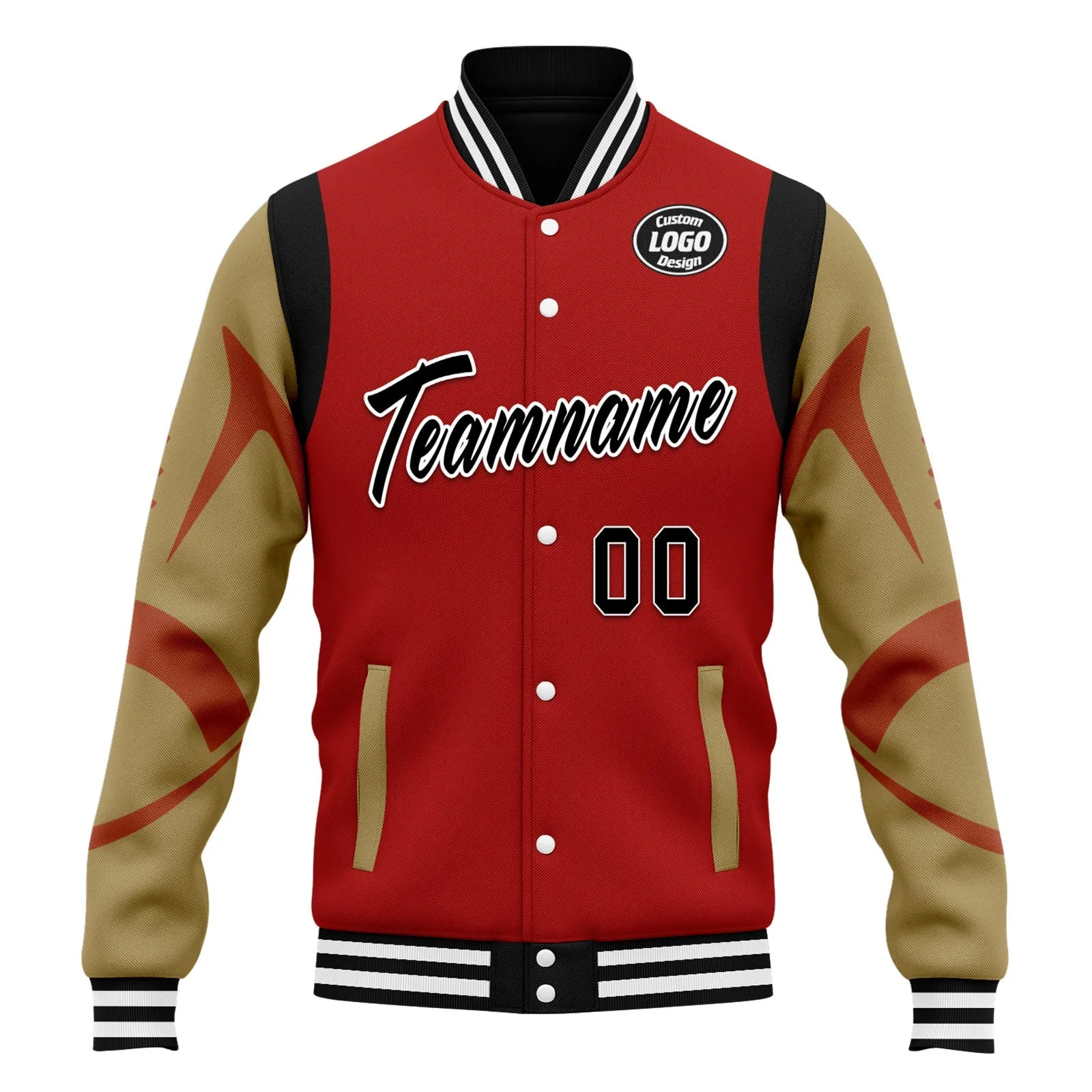 Custom Red San Francisco Jacket Bomber Full-Snap Varsity Letterman Personalized Jacket FZ005-D025004-22