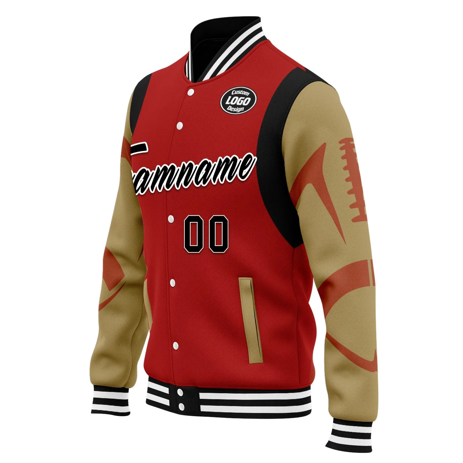 Custom Red San Francisco Jacket Bomber Full-Snap Varsity Letterman Personalized Jacket FZ005-D025004-22