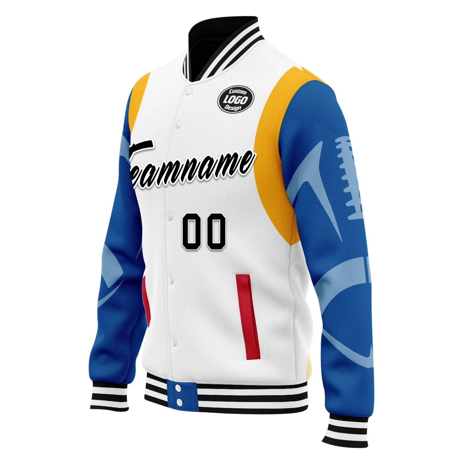 Custom White Pittsburgh Jacket Bomber Full-Snap Varsity Letterman Personalized Jacket FZ005-D025004-31