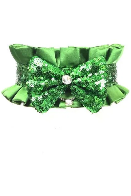 Daisy Corsets Kitten Collection Green Satin & Sequin Choker