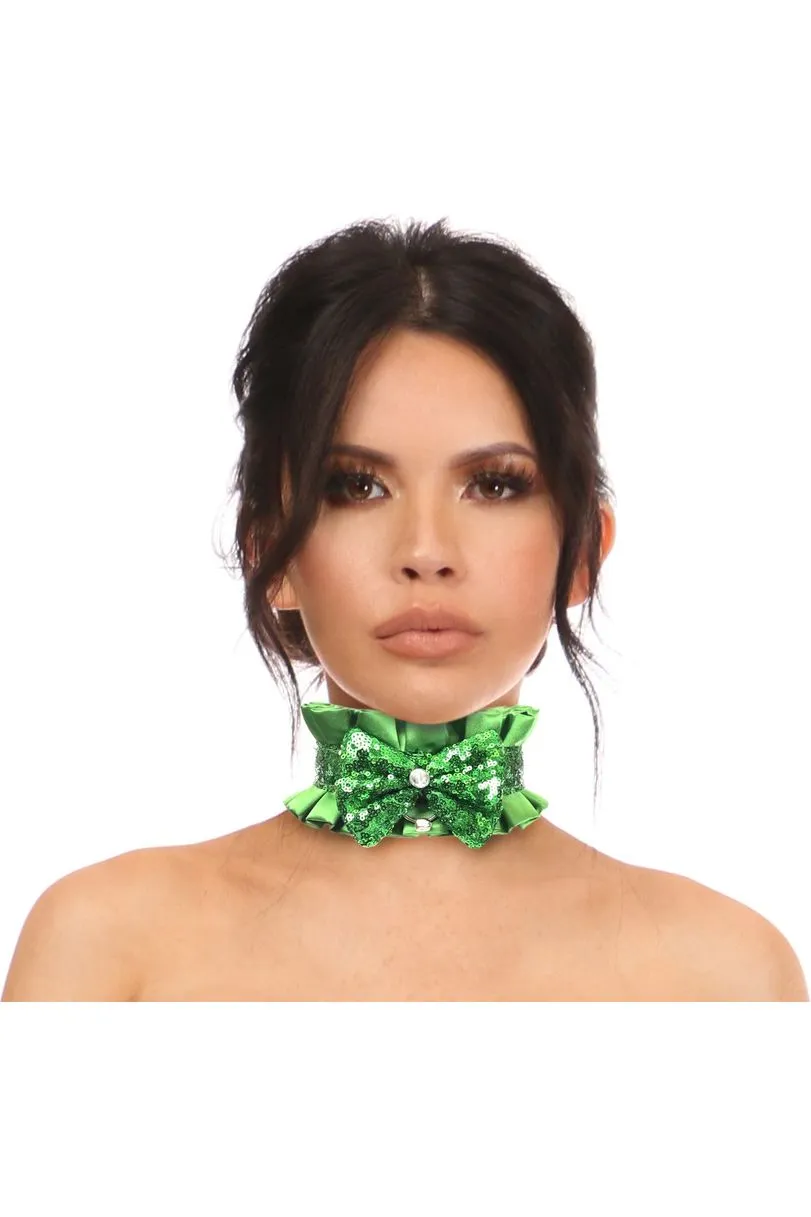 Daisy Corsets Kitten Collection Green Satin & Sequin Choker