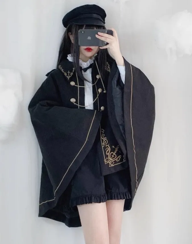 Dark Academia Embroidery Cape Coat