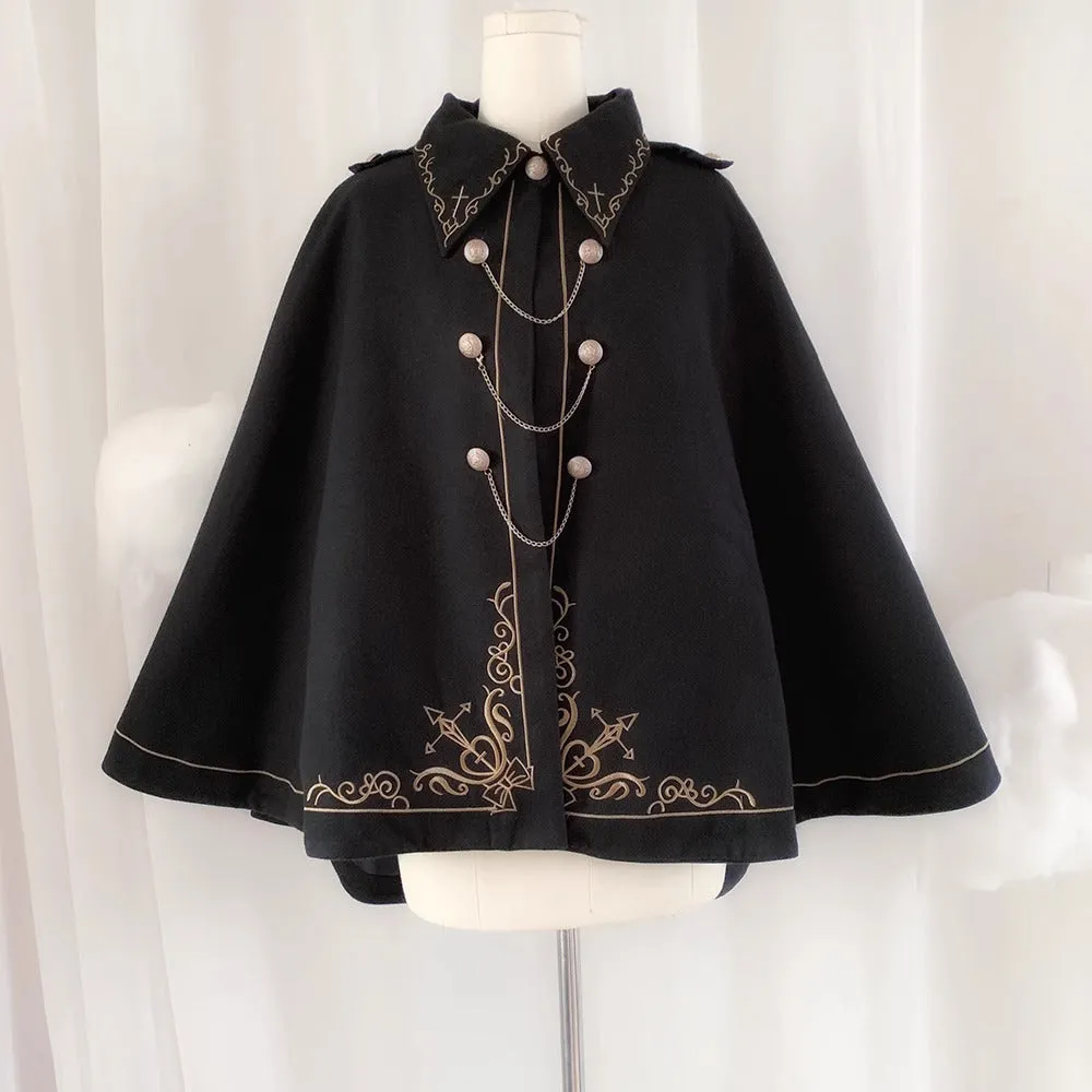 Dark Academia Embroidery Cape Coat