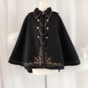 Dark Academia Embroidery Cape Coat