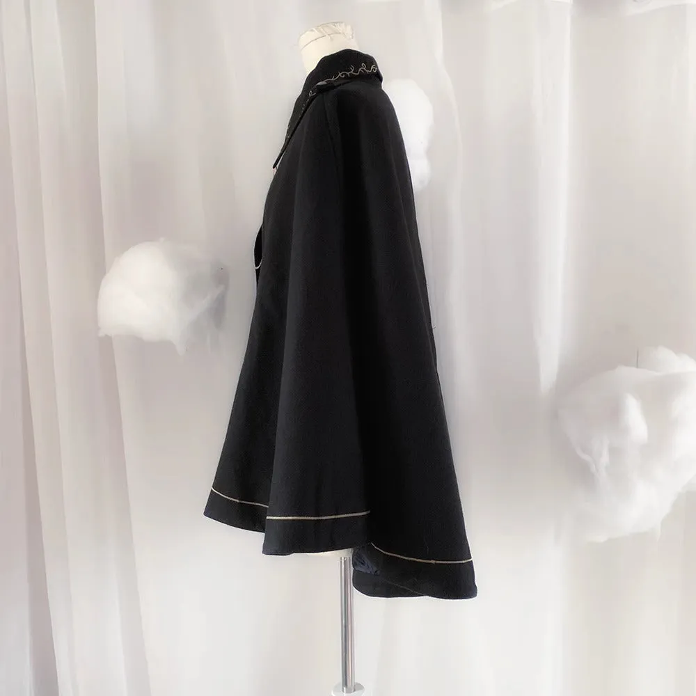 Dark Academia Embroidery Cape Coat