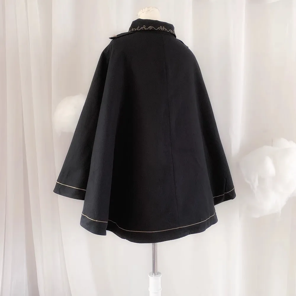 Dark Academia Embroidery Cape Coat