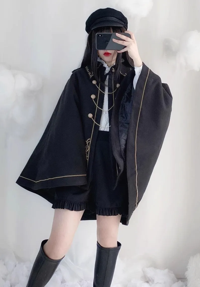 Dark Academia Embroidery Cape Coat