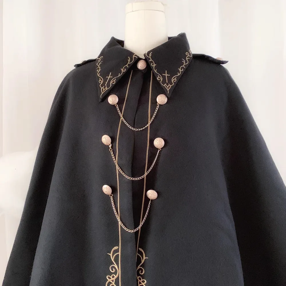 Dark Academia Embroidery Cape Coat