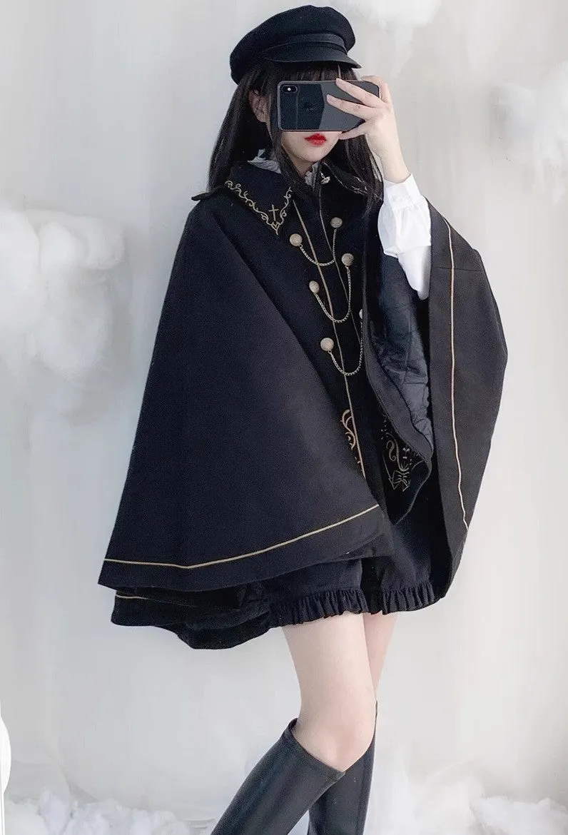 Dark Academia Embroidery Cape Coat