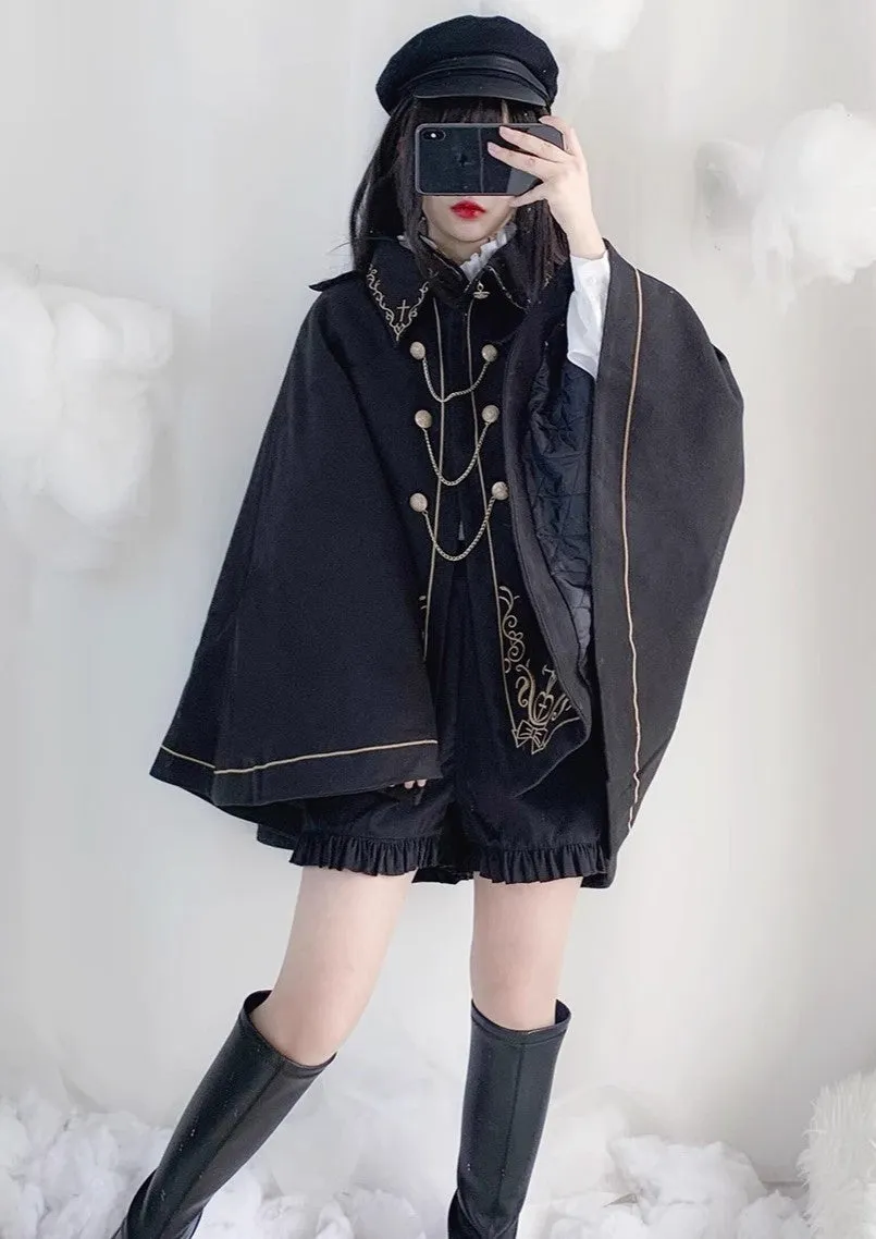 Dark Academia Embroidery Cape Coat