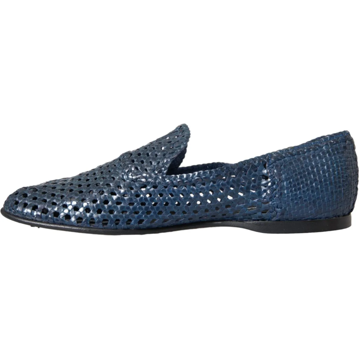 Dolce & Gabbana Blue Woven Leather Slip On Loafers Men Shoes