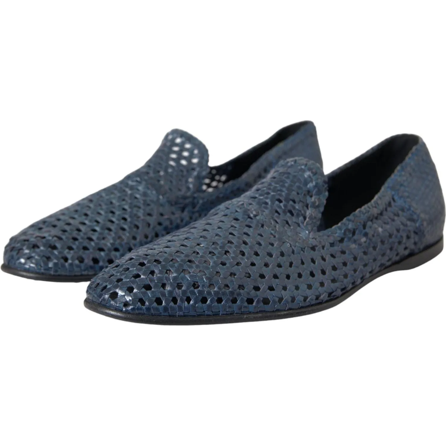 Dolce & Gabbana Blue Woven Leather Slip On Loafers Men Shoes