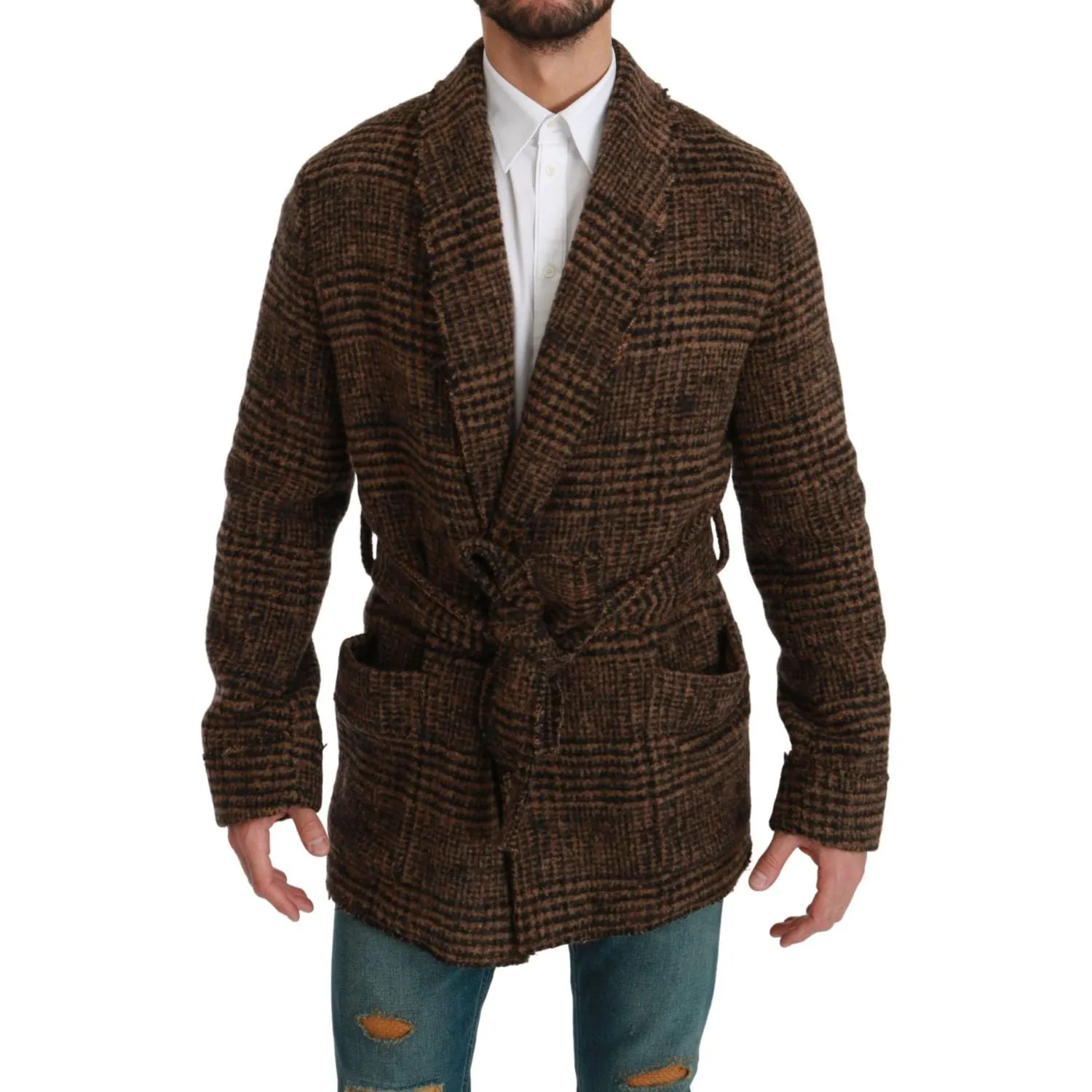 Dolce & Gabbana Elegant Brown Alpaca Blend Belted Cape Jacket