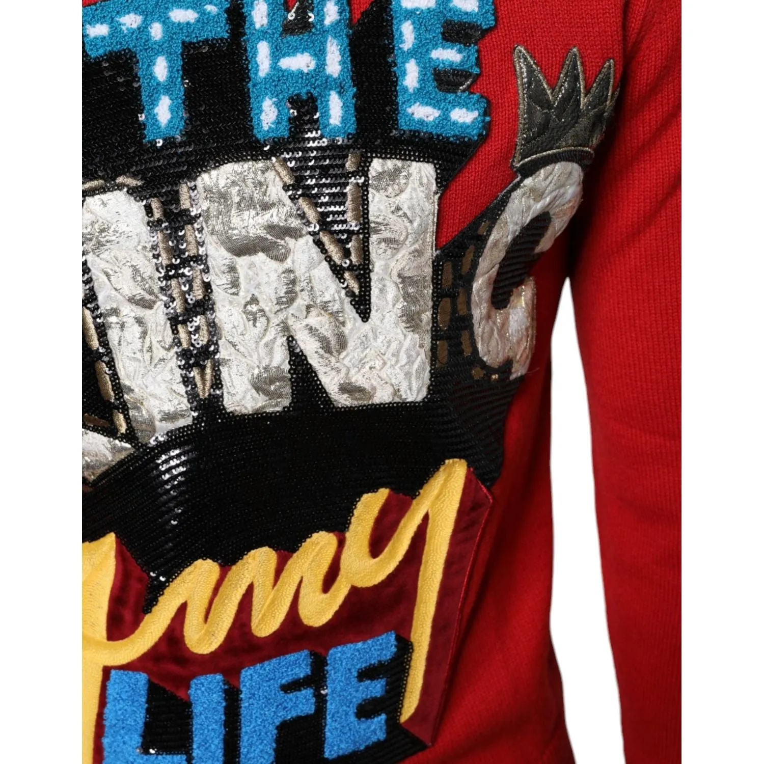 Dolce & Gabbana Red I'm The King Wool Crew Neck Sweatshirt Sweater