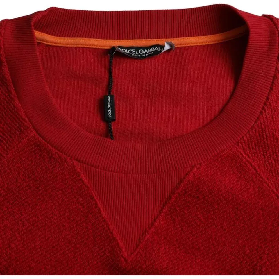 Dolce & Gabbana Red Logo Cotton Crew Neck Pullover Sweater