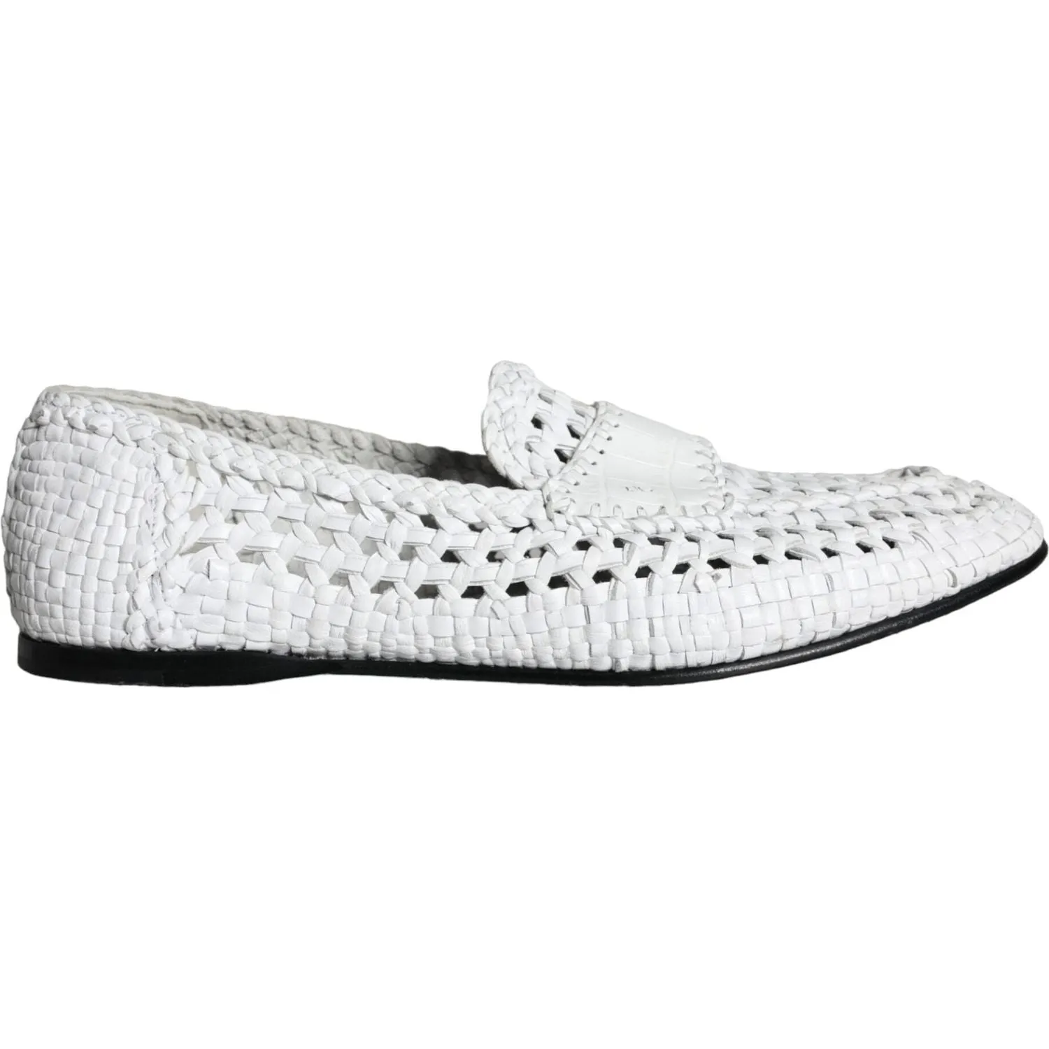 Dolce & Gabbana White Woven Leather Slip On Loafers Men Shoes