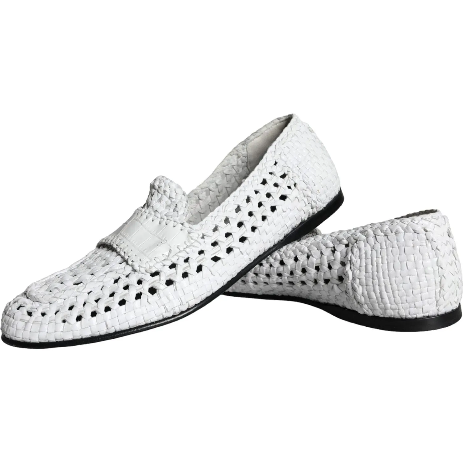 Dolce & Gabbana White Woven Leather Slip On Loafers Men Shoes