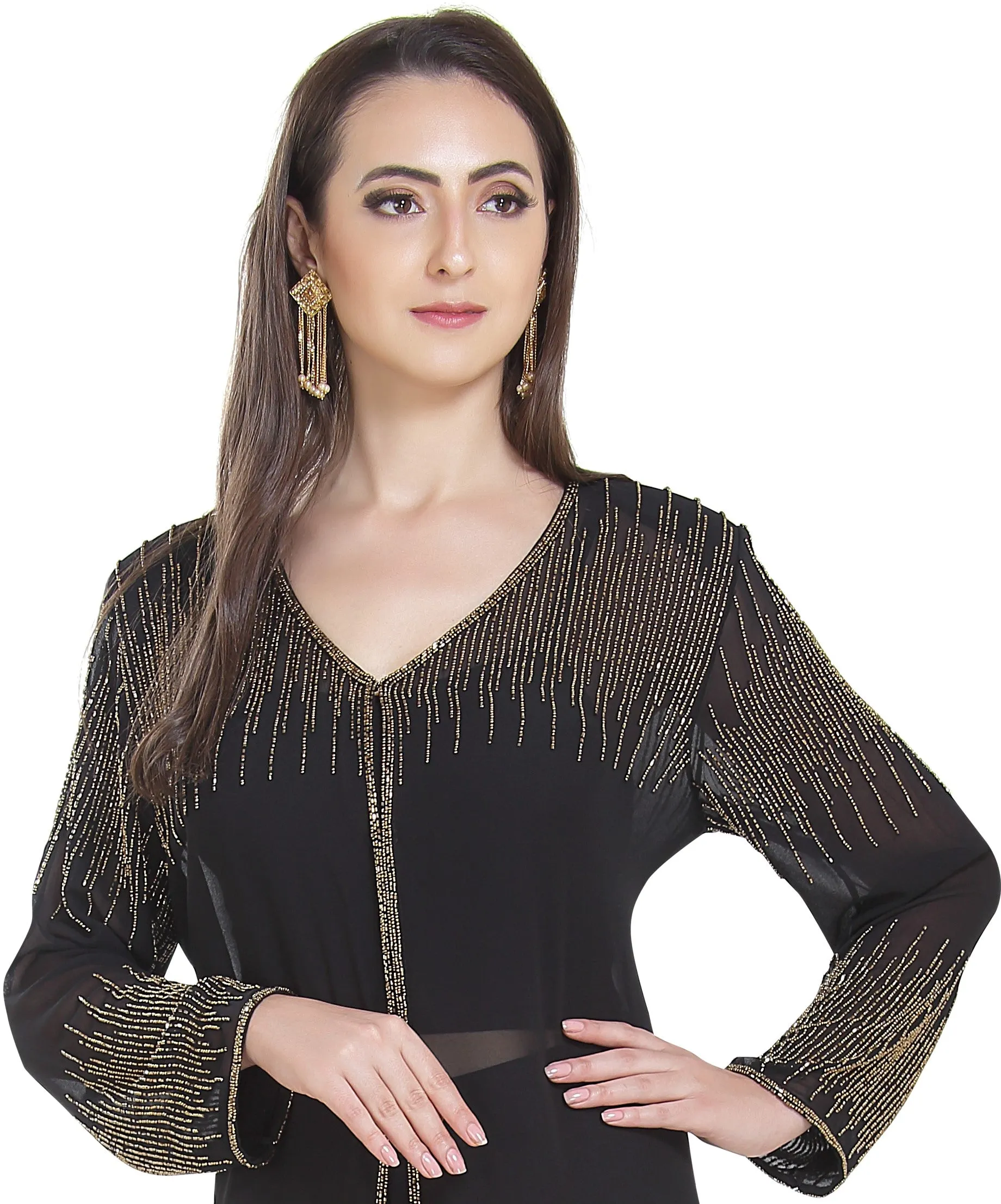 Embroidered Cardigan Long Sleeve Kurti Dress