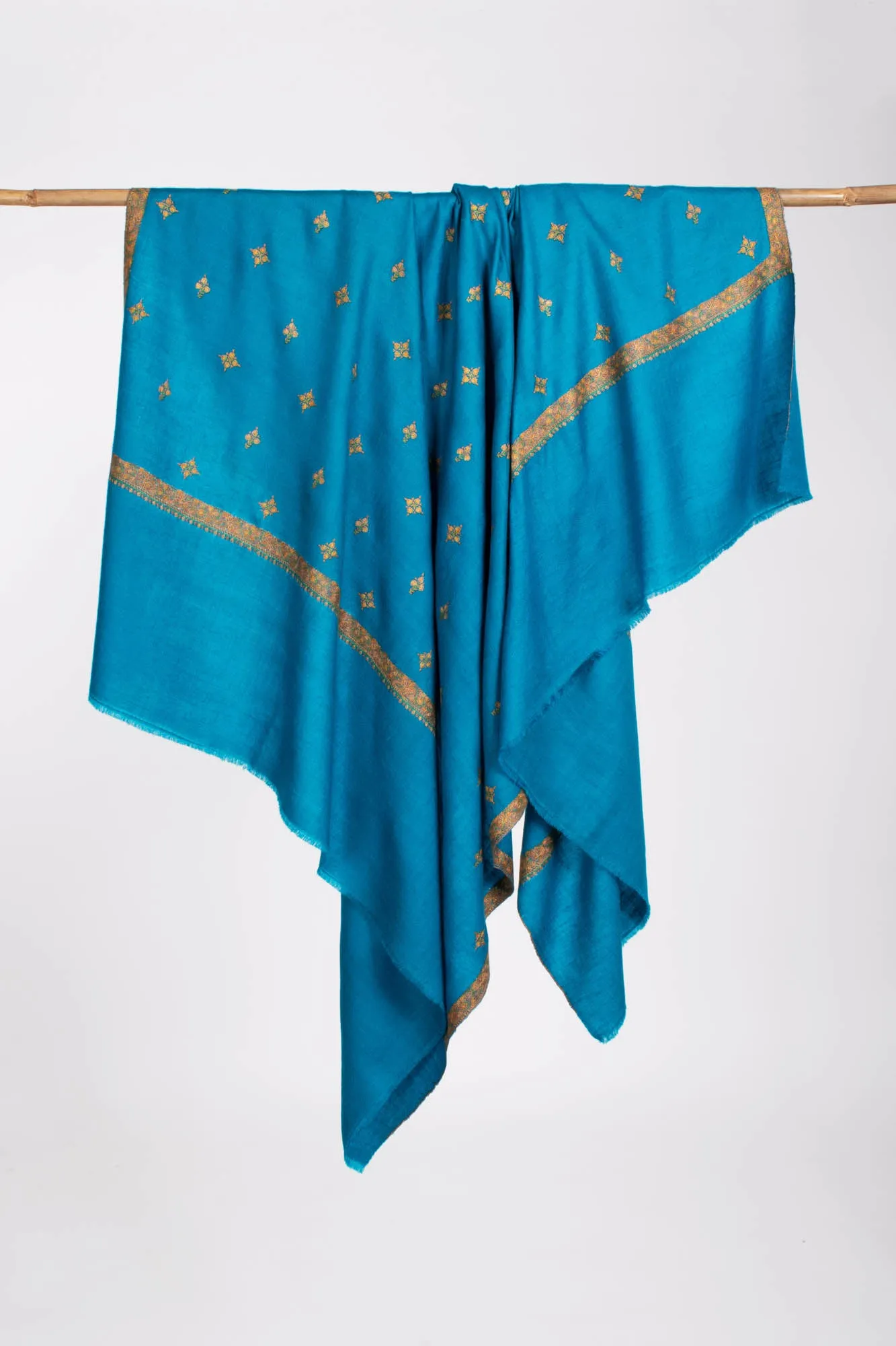 Embroidered Star Collection Turquoise Cashmere Shawl - WABASH