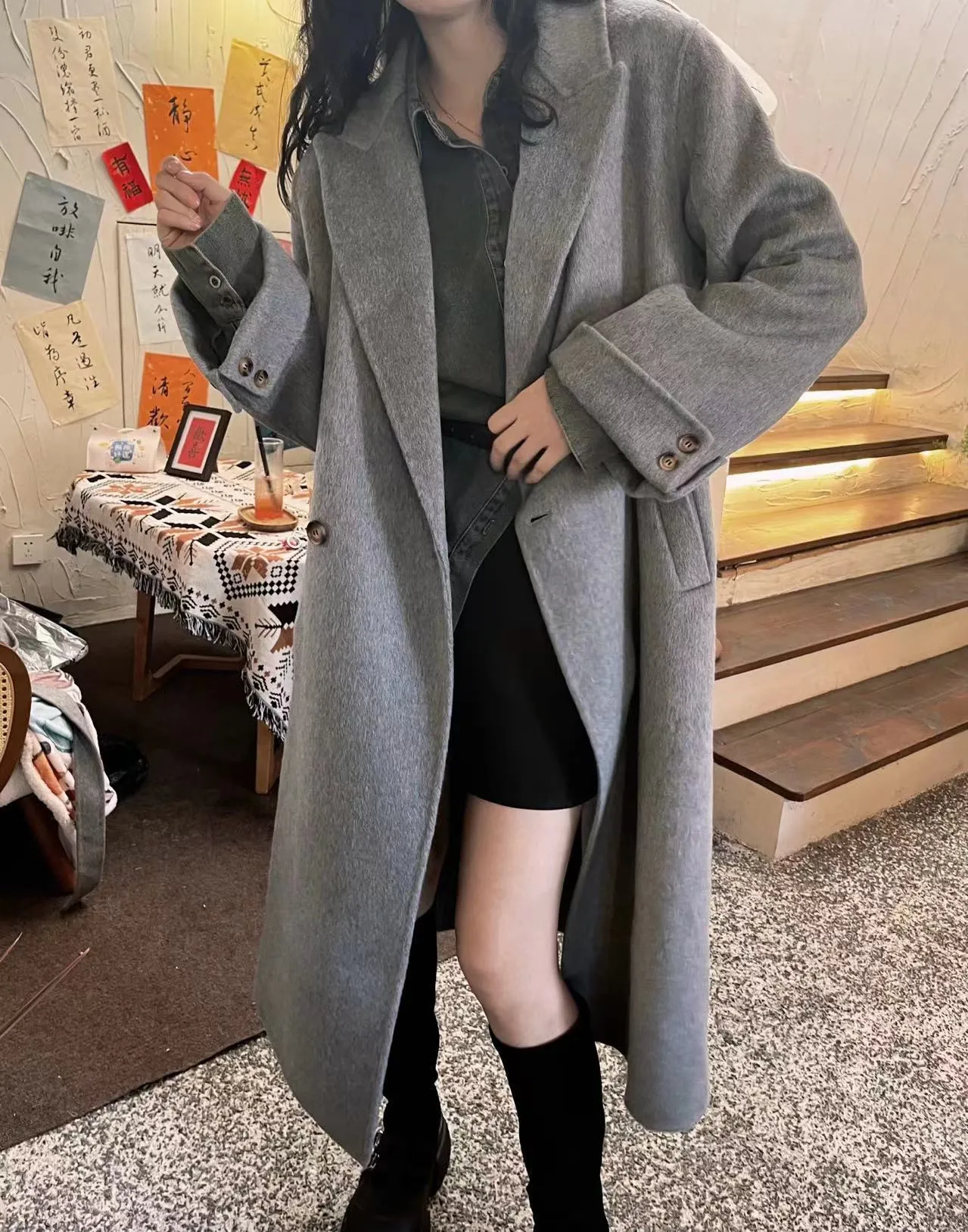 Fashionkova fall outfits 2024 Autumn and Winter Retro Suit Collar Two-Button Lace-up Waist Slimming Long Woolen Coat Overcoat