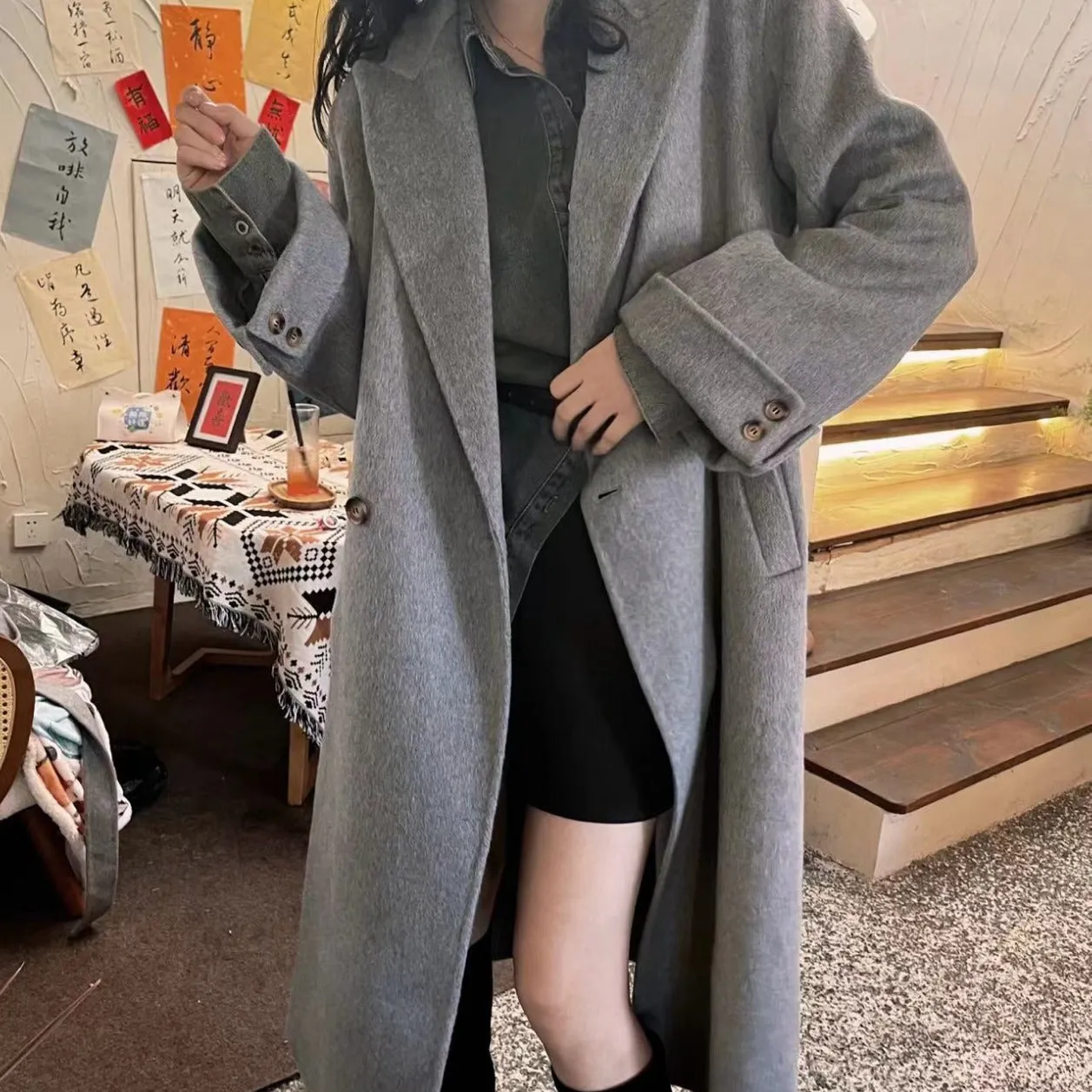 Fashionkova fall outfits 2024 Autumn and Winter Retro Suit Collar Two-Button Lace-up Waist Slimming Long Woolen Coat Overcoat