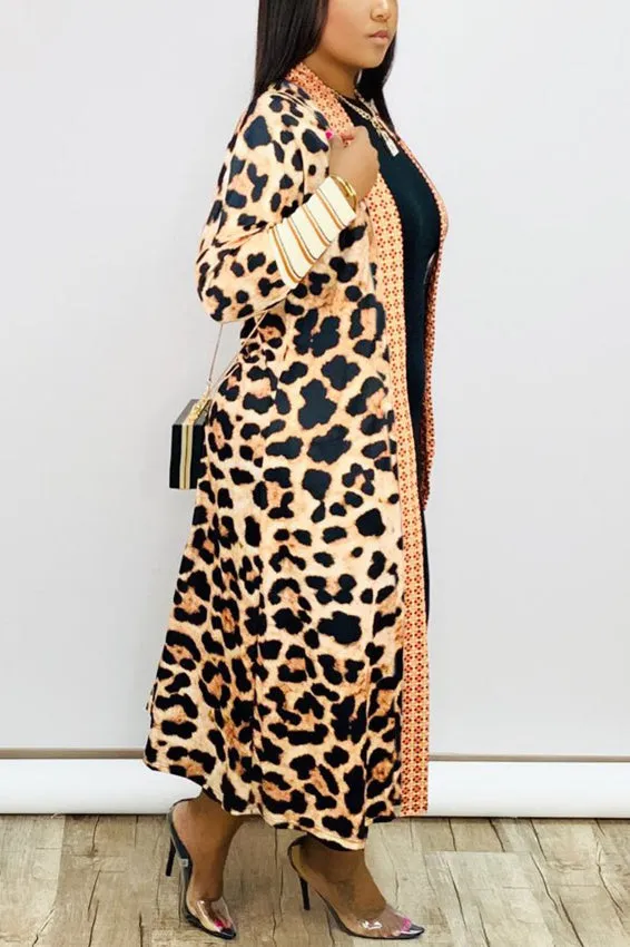 Fashionkova - Leopard print Fashion Casual Extended Print Cape Coat