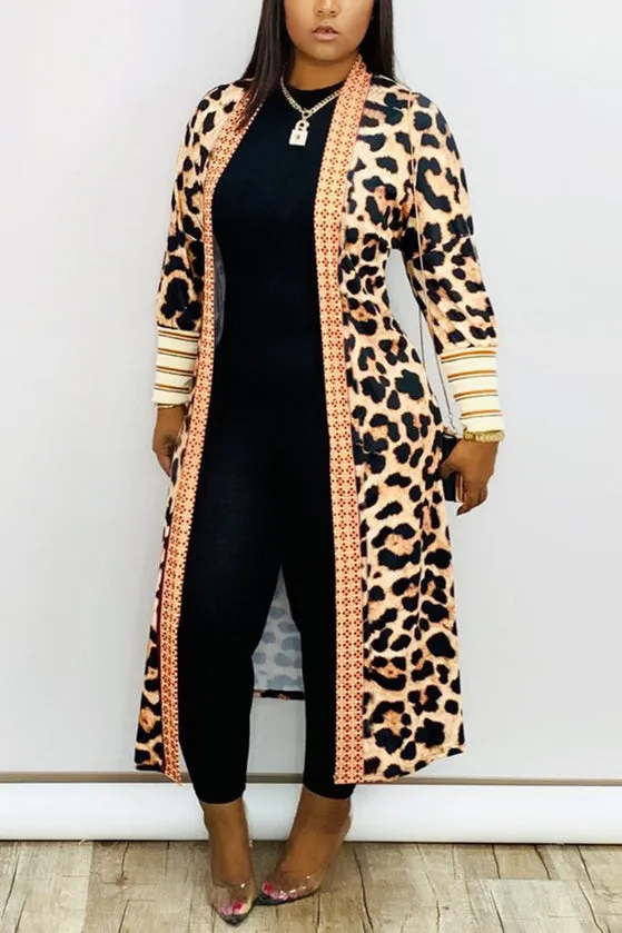 Fashionkova - Leopard print Fashion Casual Extended Print Cape Coat