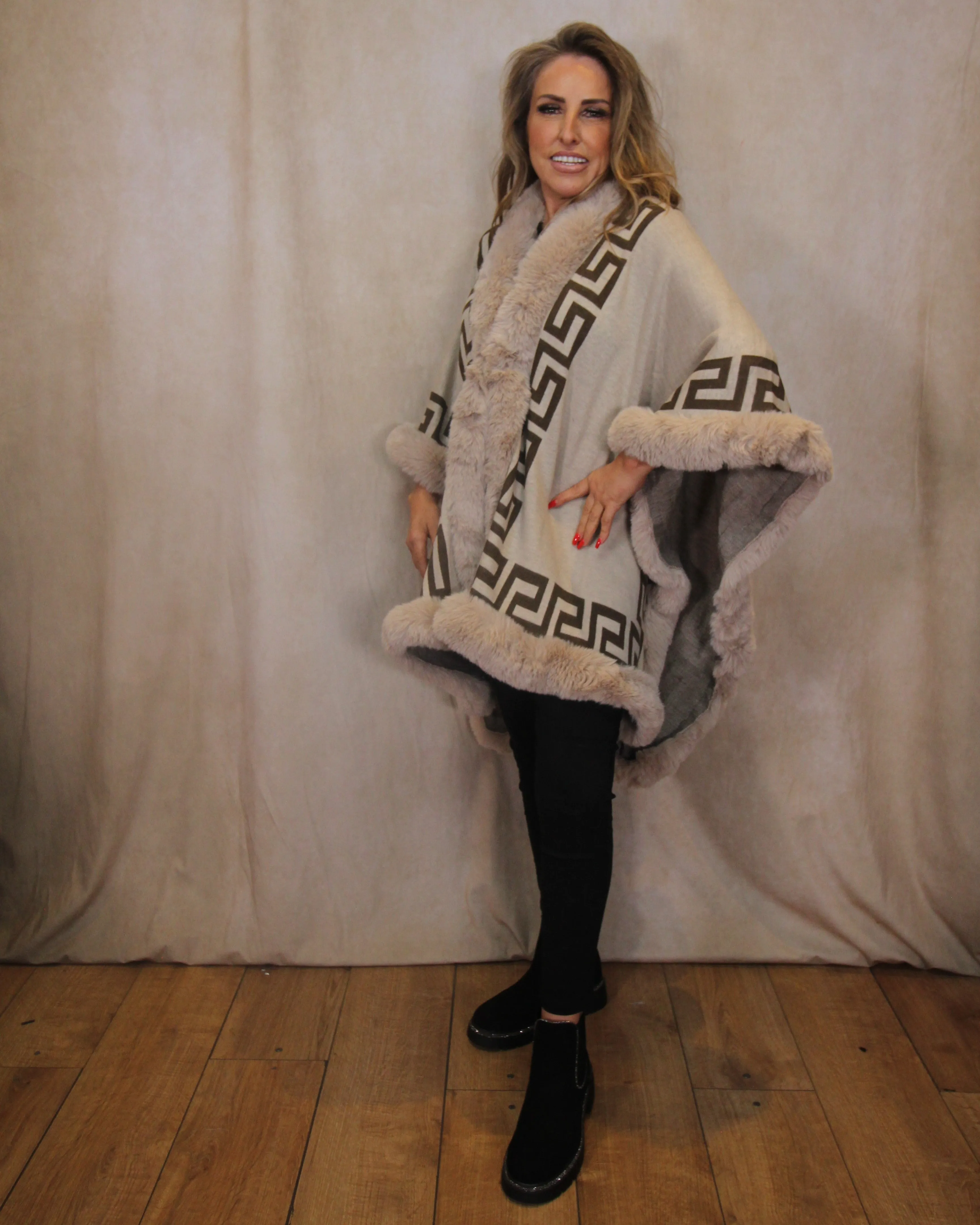 Faux Fur Trim Cape