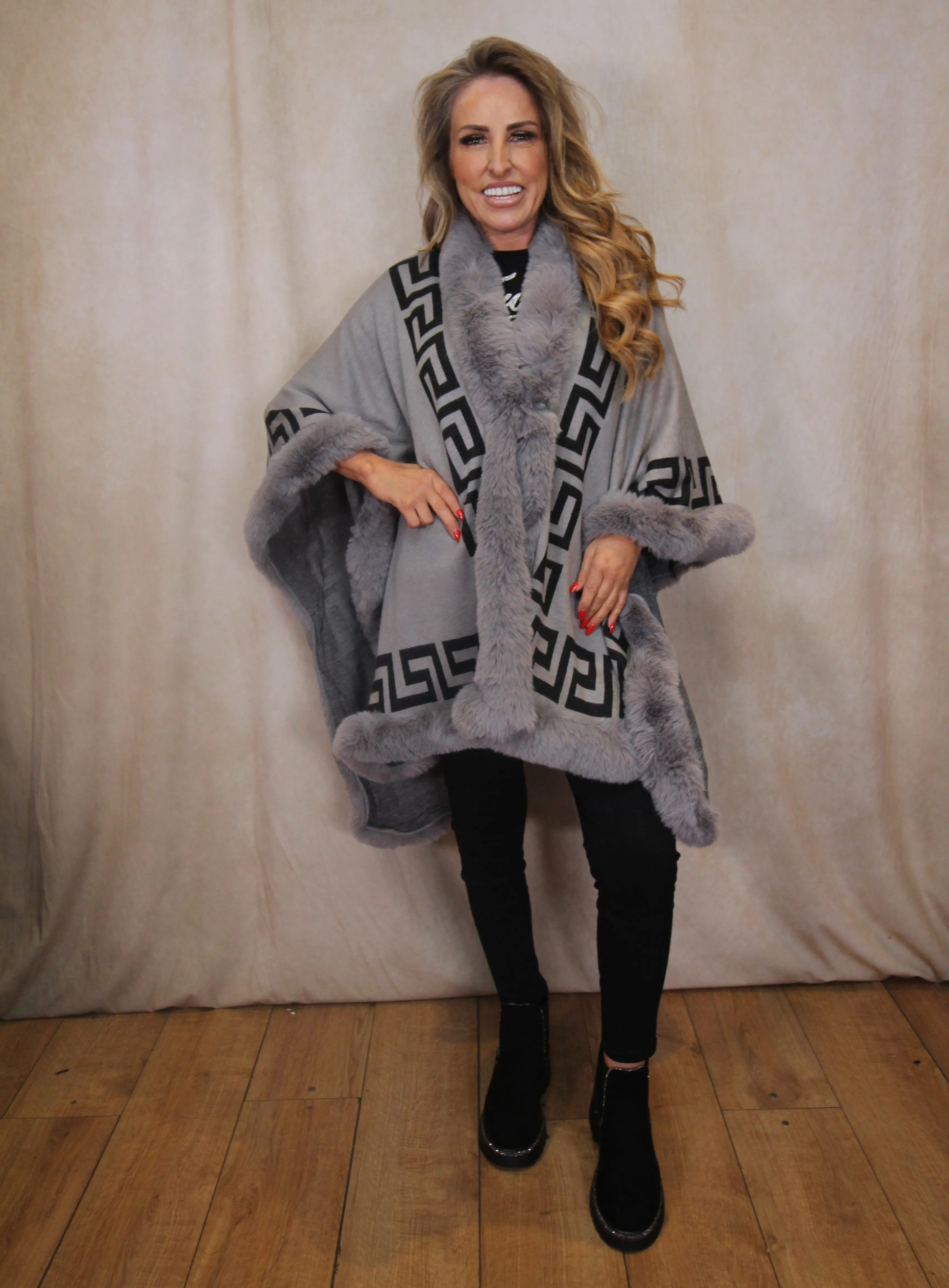 Faux Fur Trim Cape