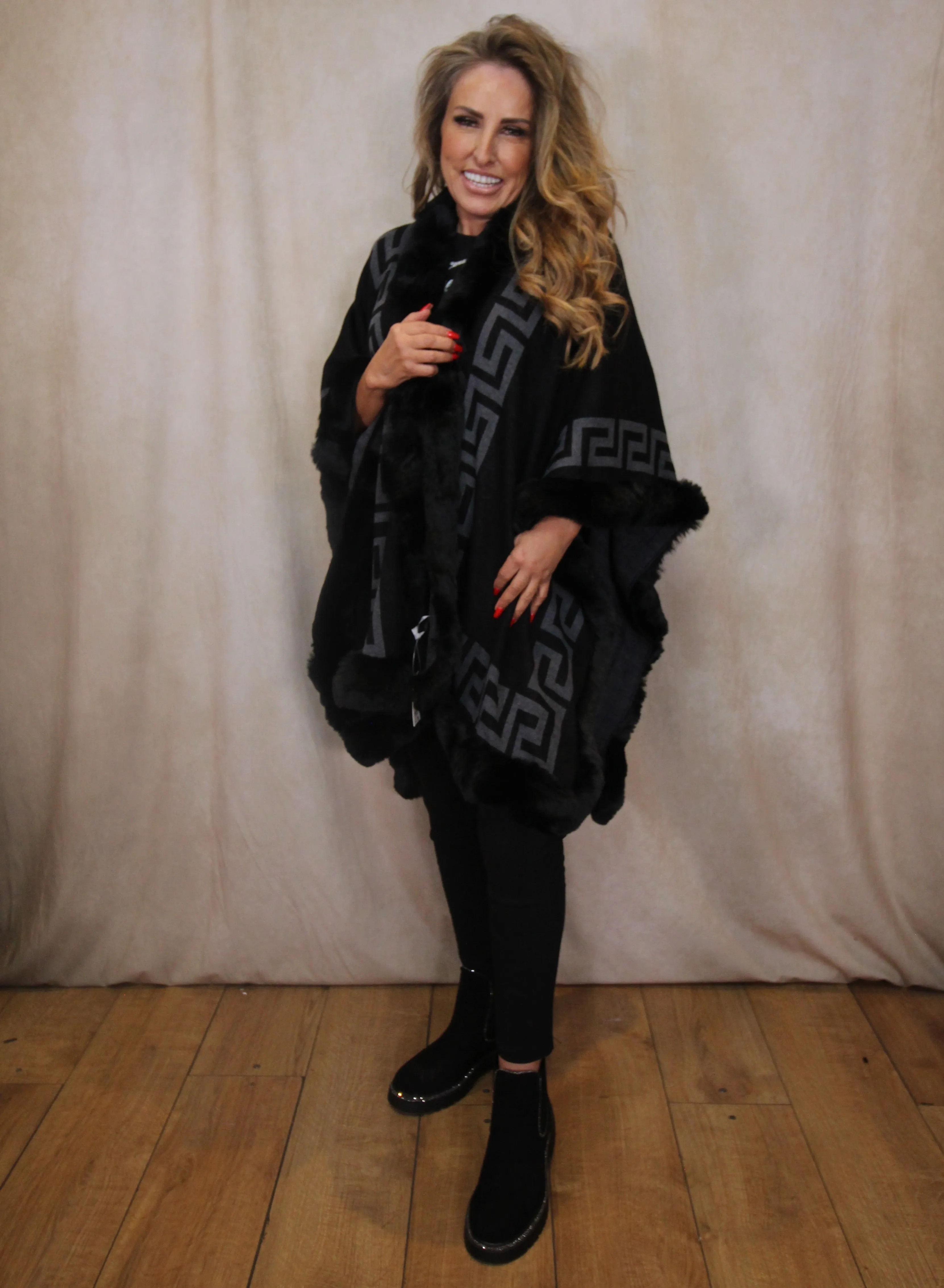 Faux Fur Trim Cape