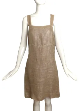 FENDI- 1990s Tan Linen Sac Dress, Size 8