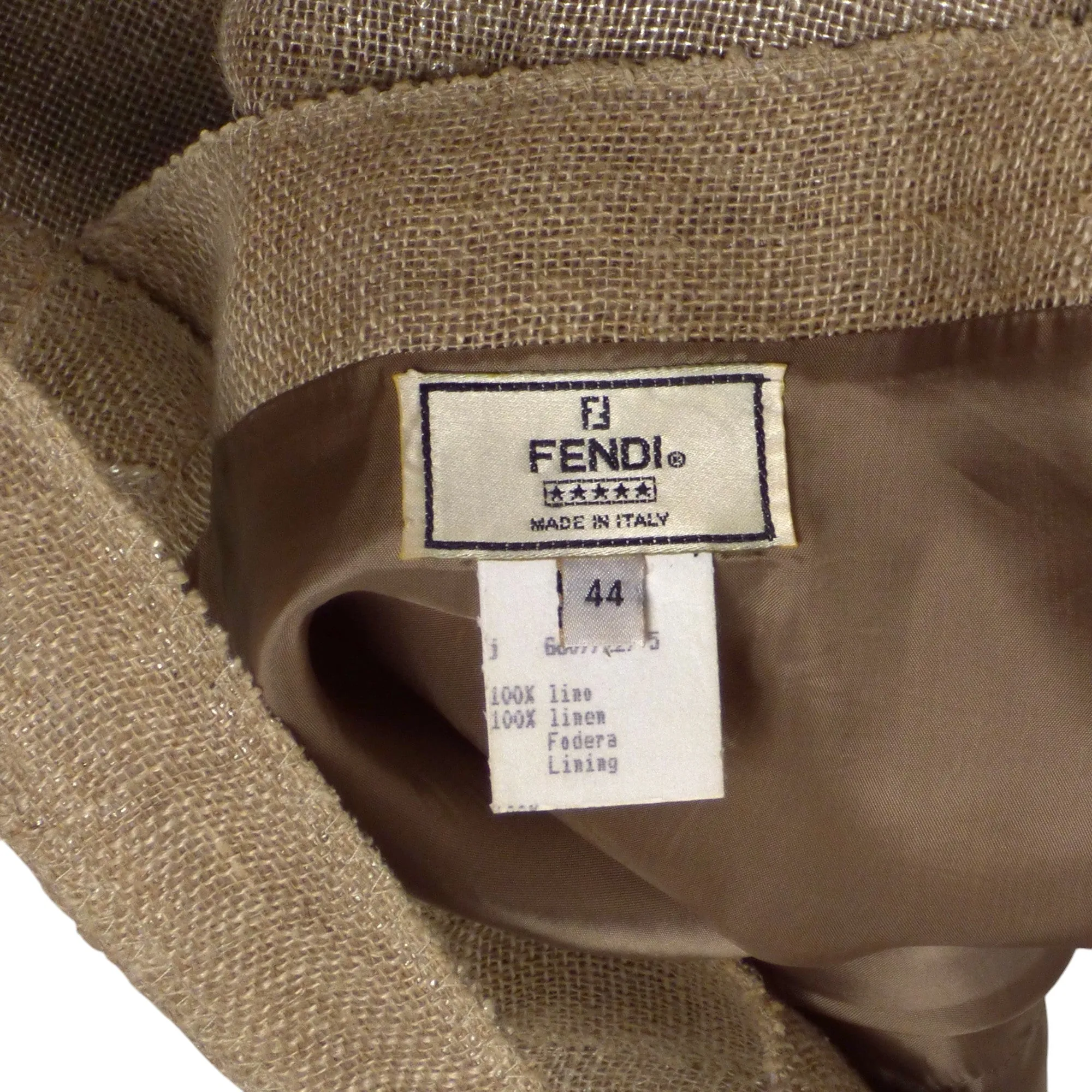 FENDI- 1990s Tan Linen Sac Dress, Size 8