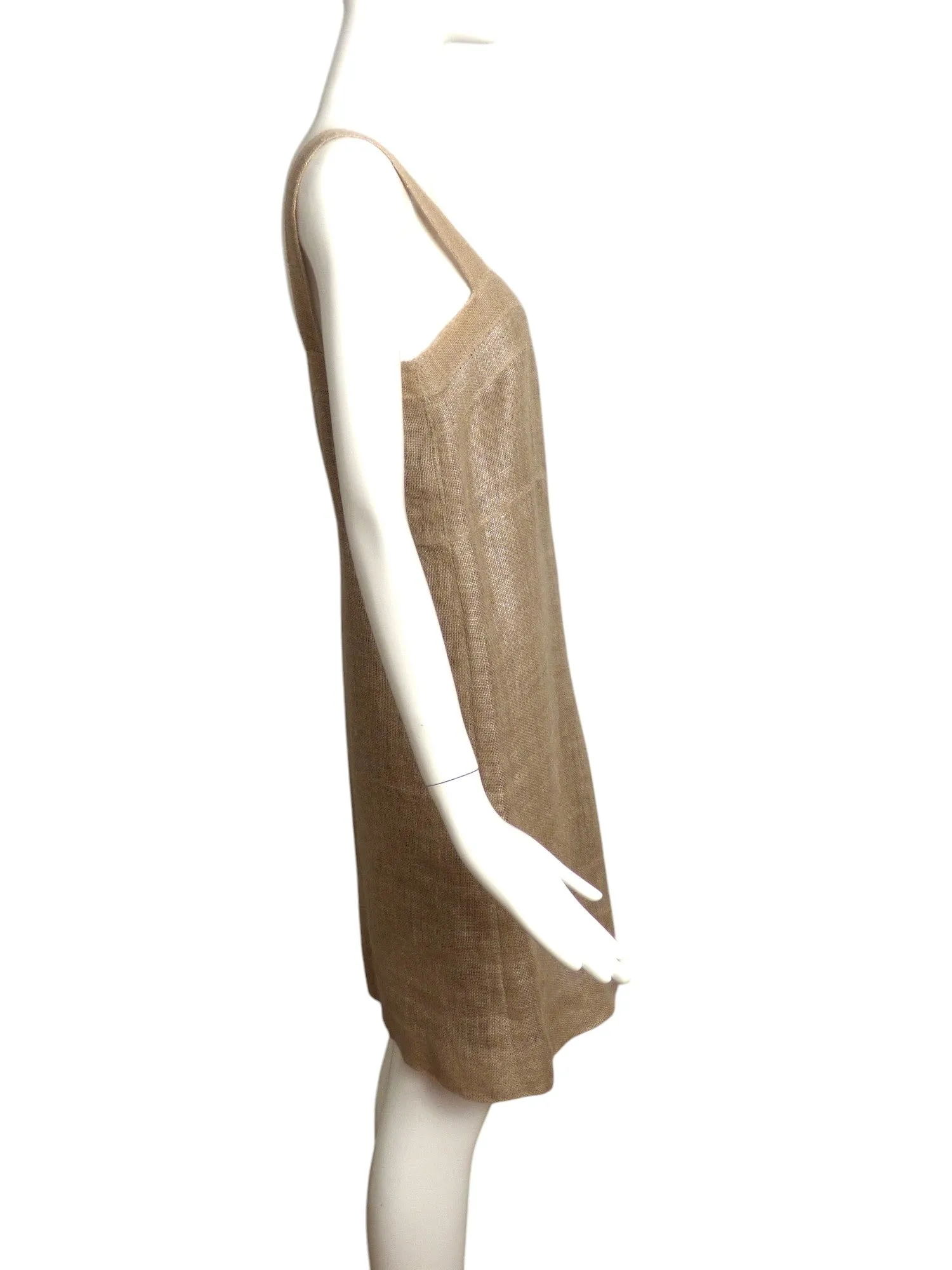 FENDI- 1990s Tan Linen Sac Dress, Size 8