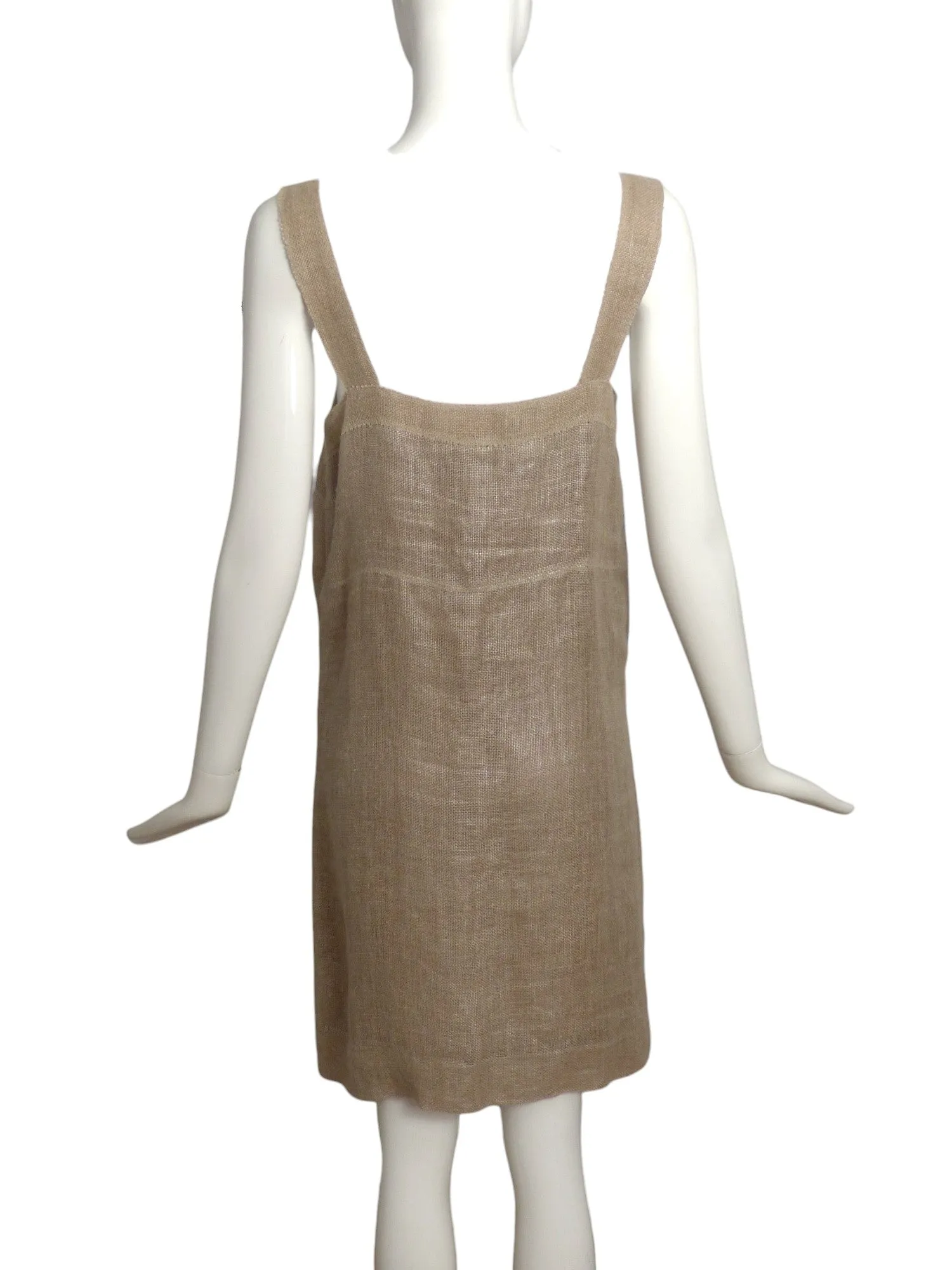 FENDI- 1990s Tan Linen Sac Dress, Size 8