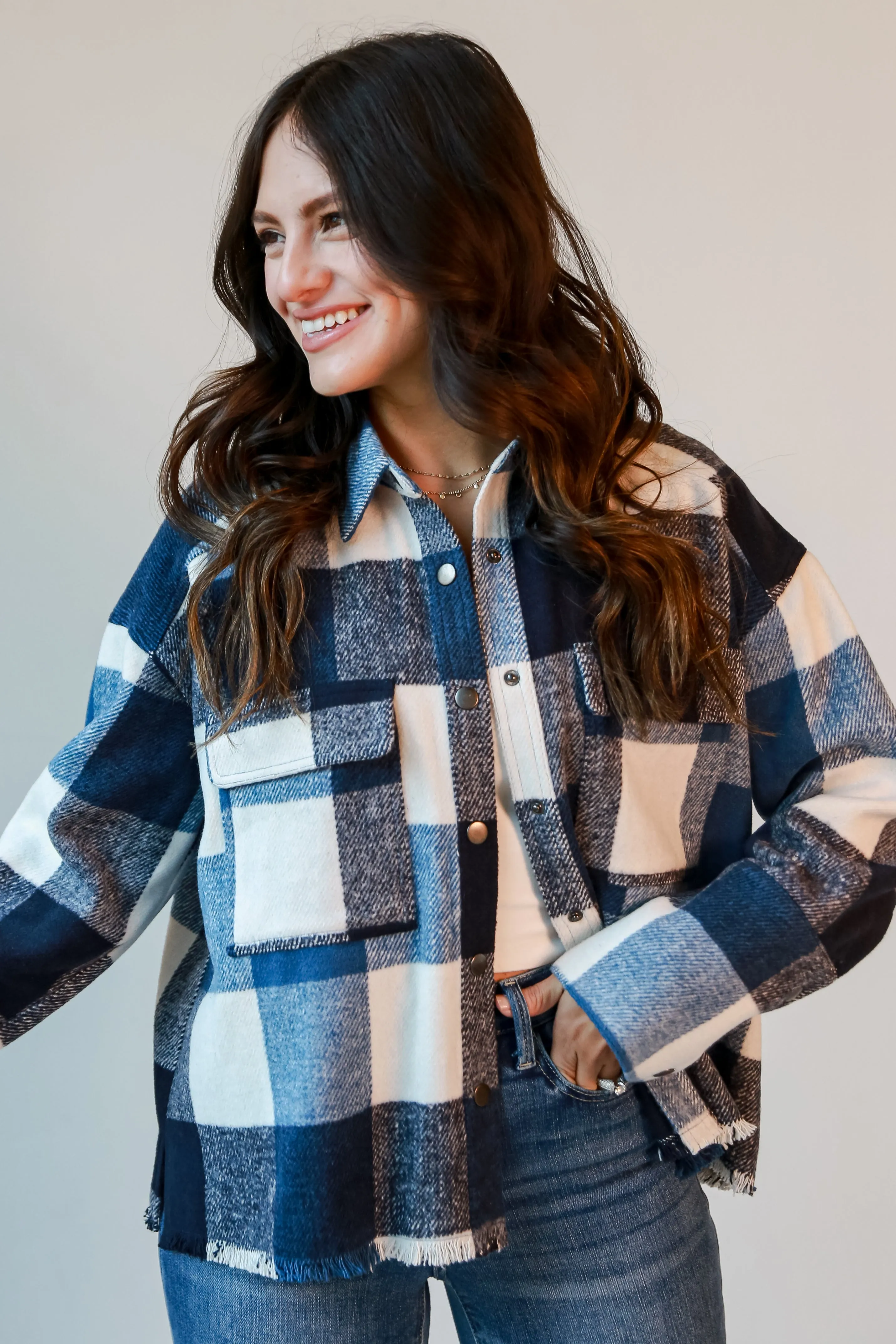 FINAL SALE - Casually Adored Navy Plaid Shacket