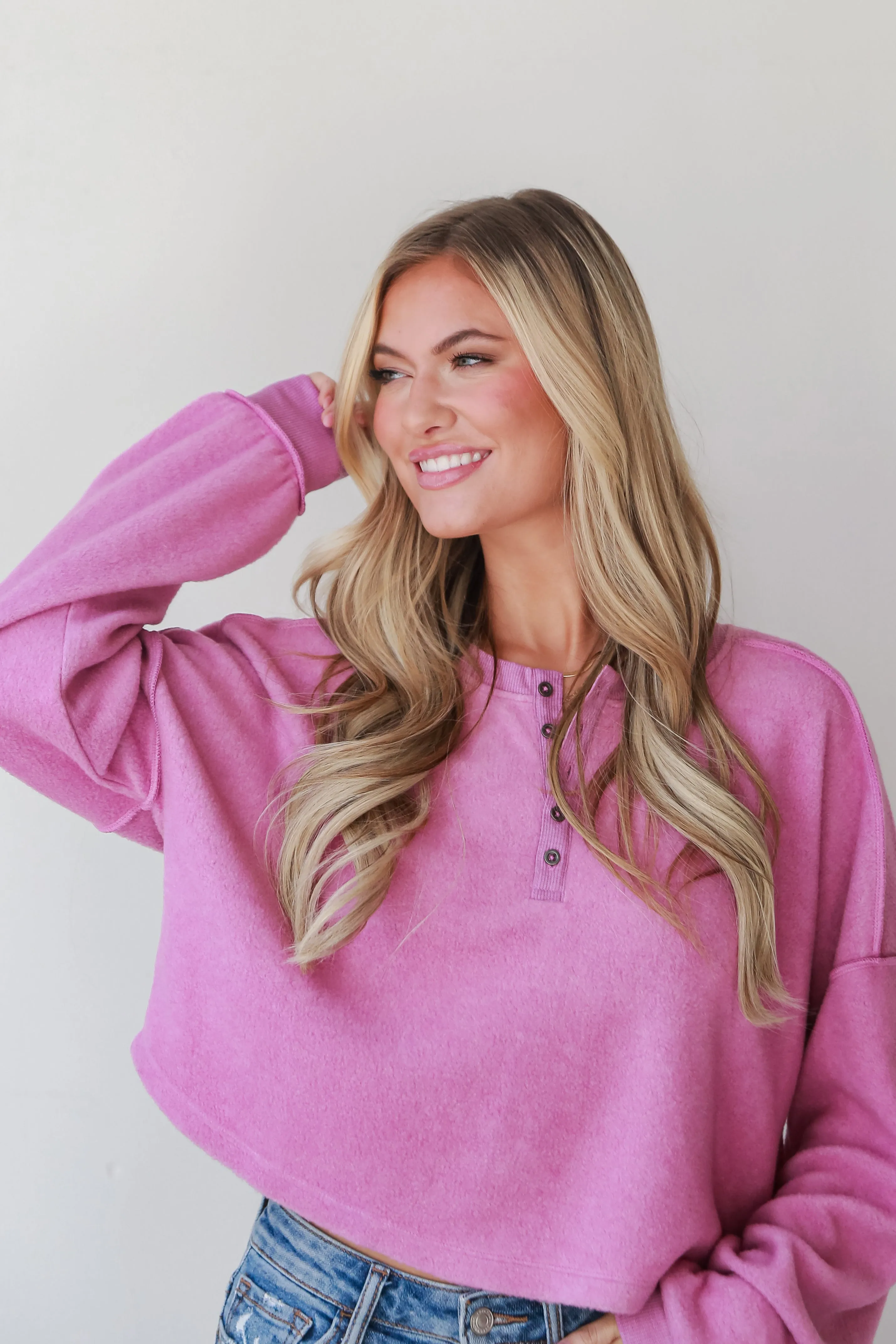 FINAL SALE - Jade Orchid Fleece Henley Top - DOORBUSTER